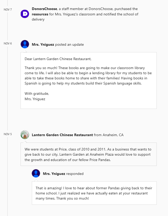 Price Elementary teacher thanking Lantern Garden for supporting educators in Anaheim, Orange County